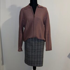 Casual Corner Black, Gray & Light Purple Plaid Pencil Skirt w/ Matching Wool Top